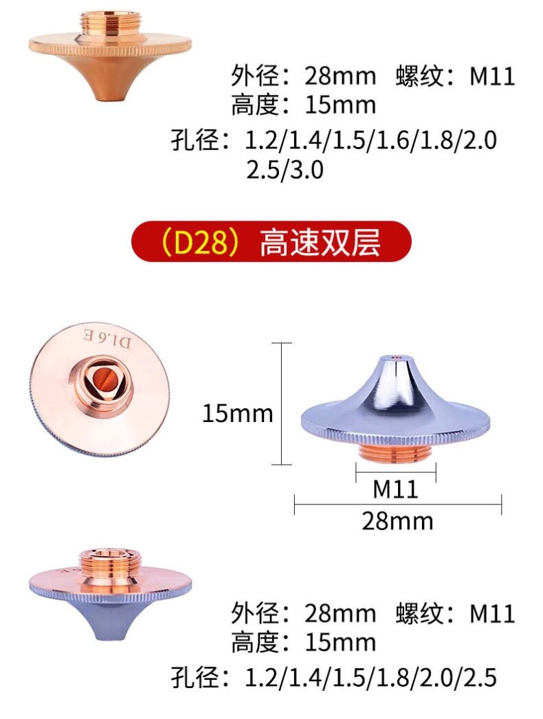 28高速喷嘴激光高速割嘴D28mm单层双层镀铬快速割嘴适配万顺兴